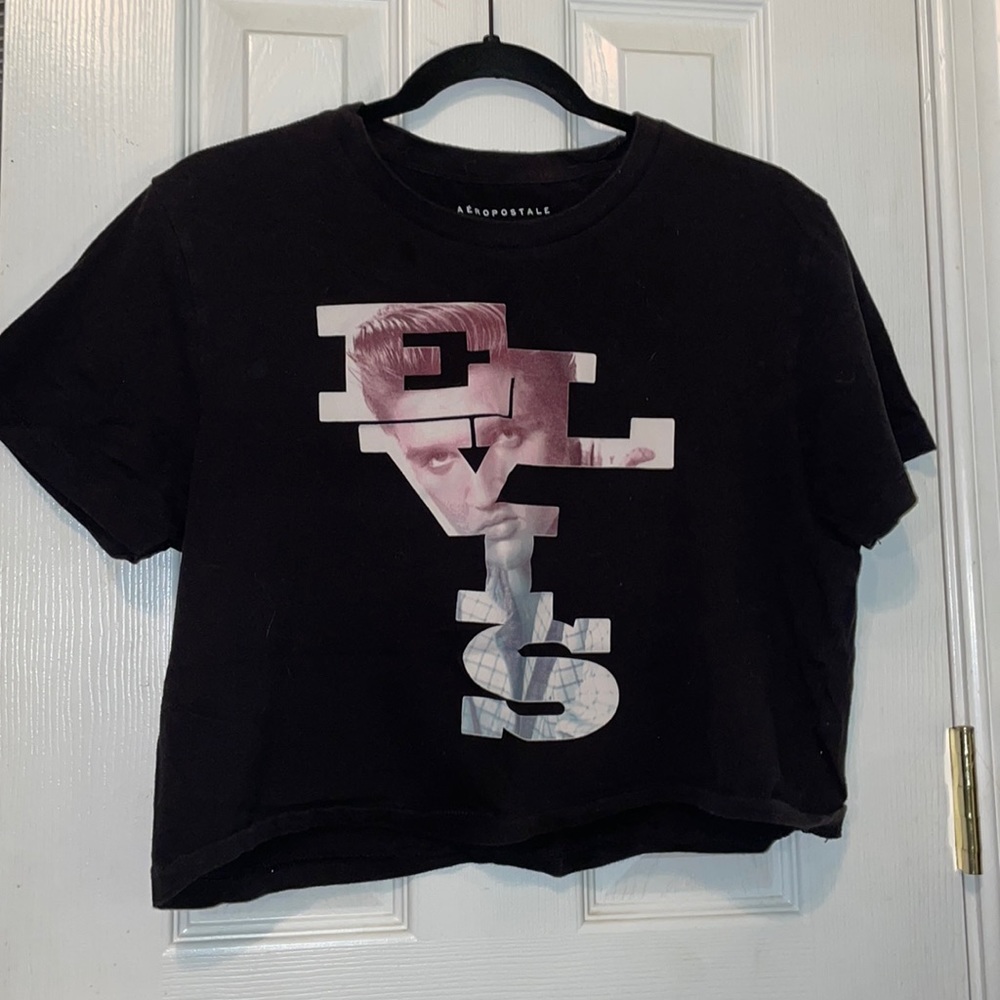 Aeropostale X Elvis Presley front graphic design cropped t-shirt